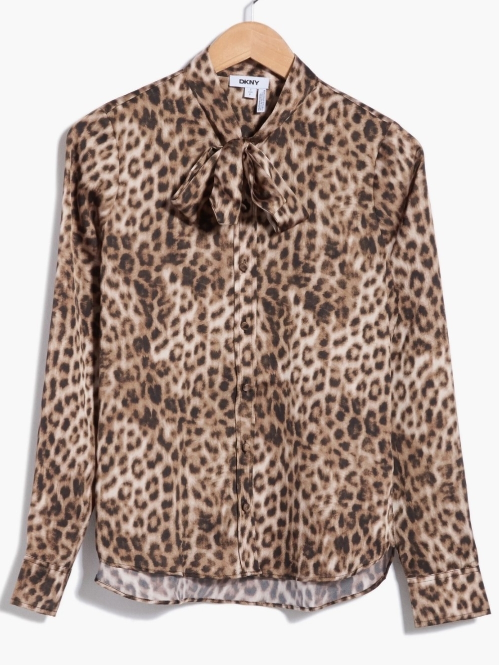 DKNY Leopard Print Satin Tie Neck Shirt